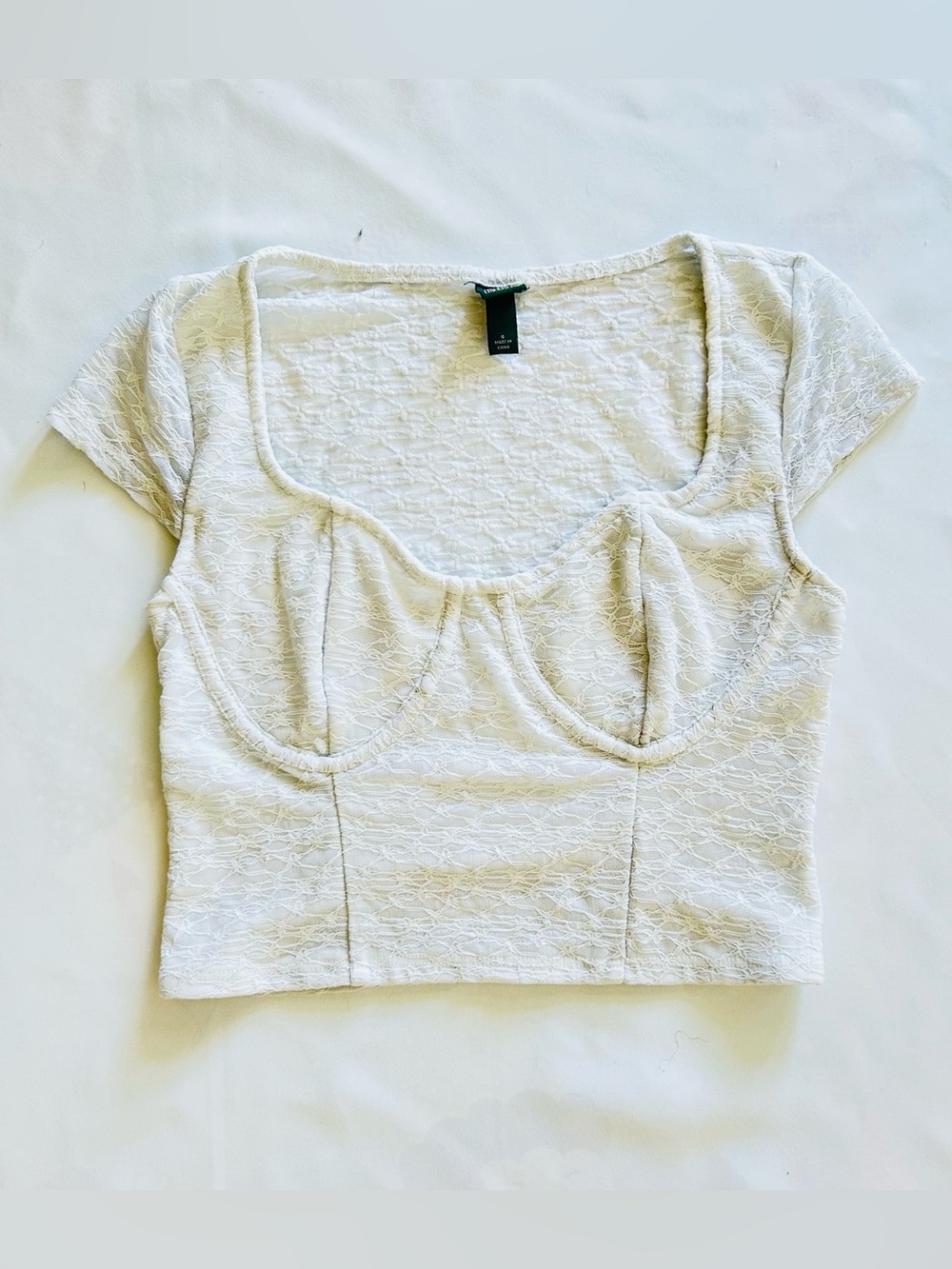 GUC Wild Fable Small White Lace Crop Top Sweetheart Neck Cap Sleeves Plunge Sexy